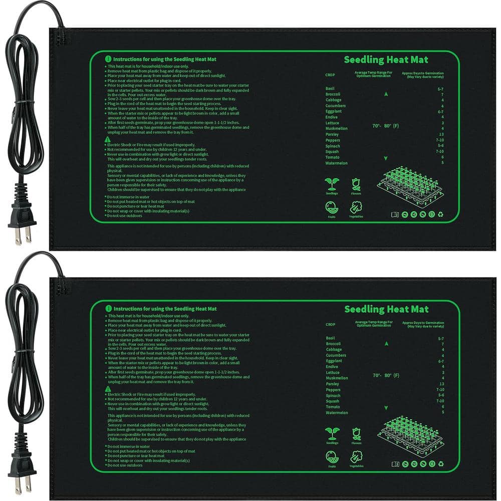 10 in. x 20.75 in. Seedling Heat Mat for Seed Starting, Waterproof Heating Pad for Indoor Plants Germination (2-Pack) - Hercitys