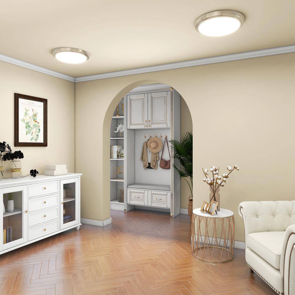 11 in. 1-Light Brushed Nickel Dimmable LED Flush Mount Ceiling Light - Hercitys