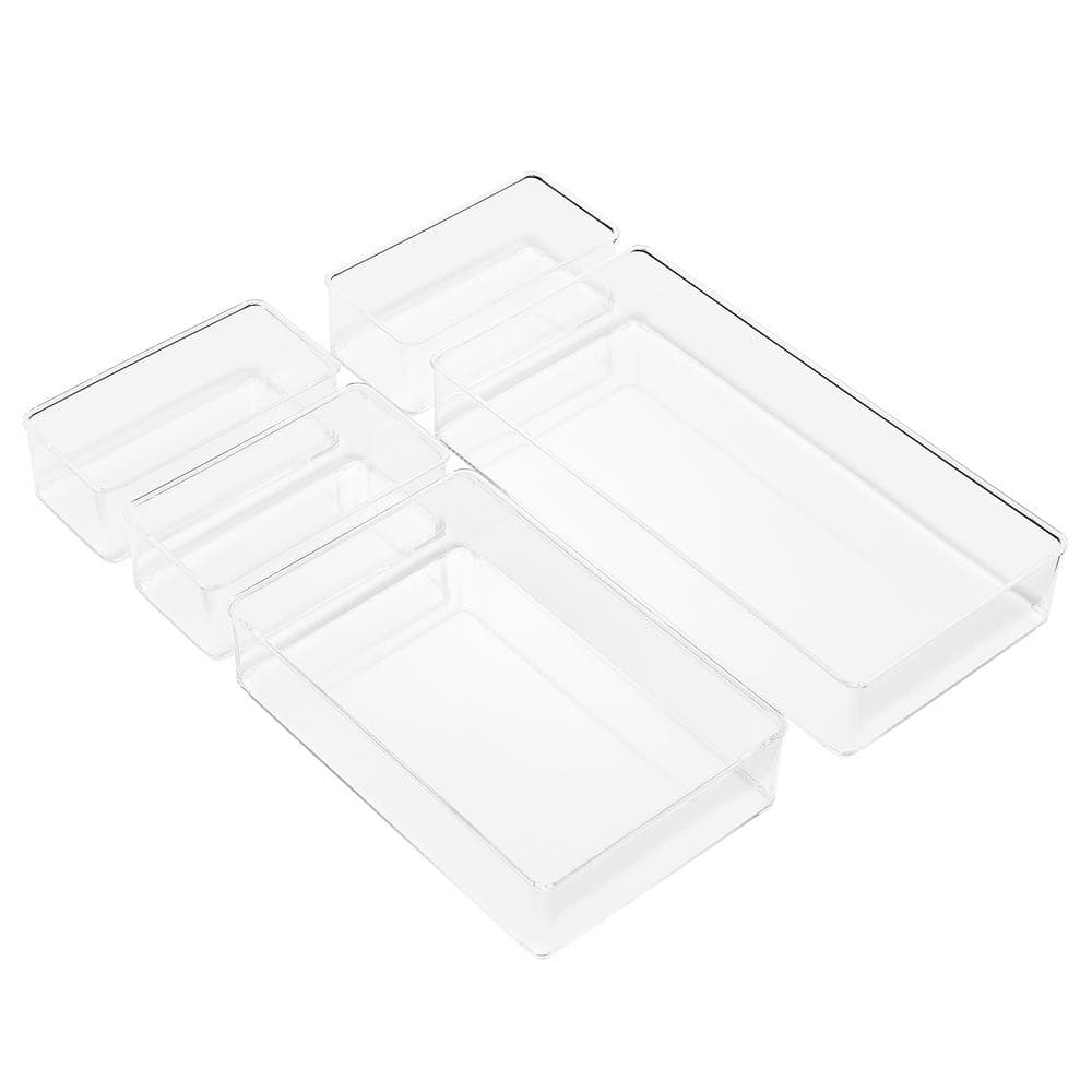 5-Piece Clear Storage Bins, Drawer Organizer for Makeup, Cosmetics, Skin Care, Vanity, and More - Hercitys