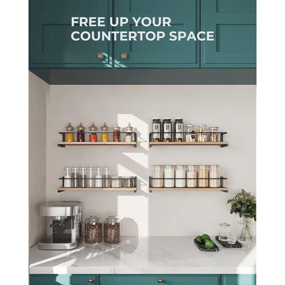 15.7 in. Rustic Wood Wall Mounted Spice Rack, Hanging Rack for Kitchen (2-Pack) - Hercitys