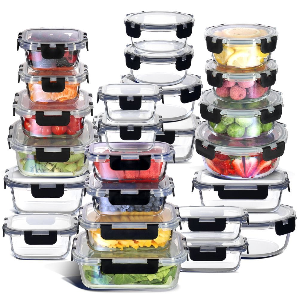 24-Pack Glass Food Storage Containers with Lids - Hercitys