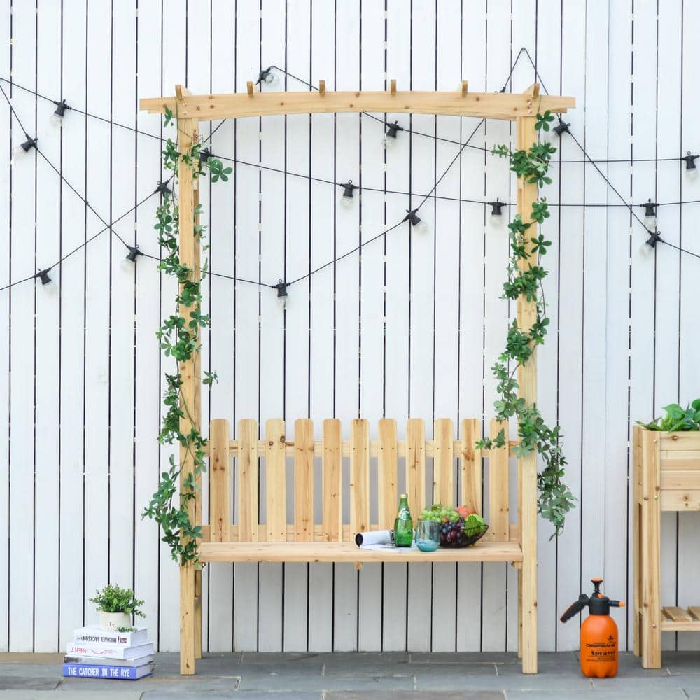 5 ft. x 2.35 ft. Natural Wood Bench Arch Pergola with Natural Fir Wood Build - Hercitys