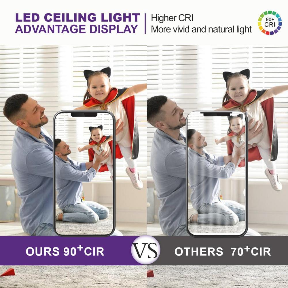 12 in. Square White New Ultra-Low Profile Integrated LED Flush Mount Ceiling Light 3CCT Selectable - Hercitys