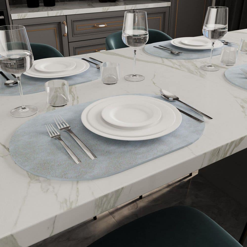 11.8 in. W x 17.5 in. H Light Grey Oval Leather Heat Resistant Placemats Set of 4 - Hercitys