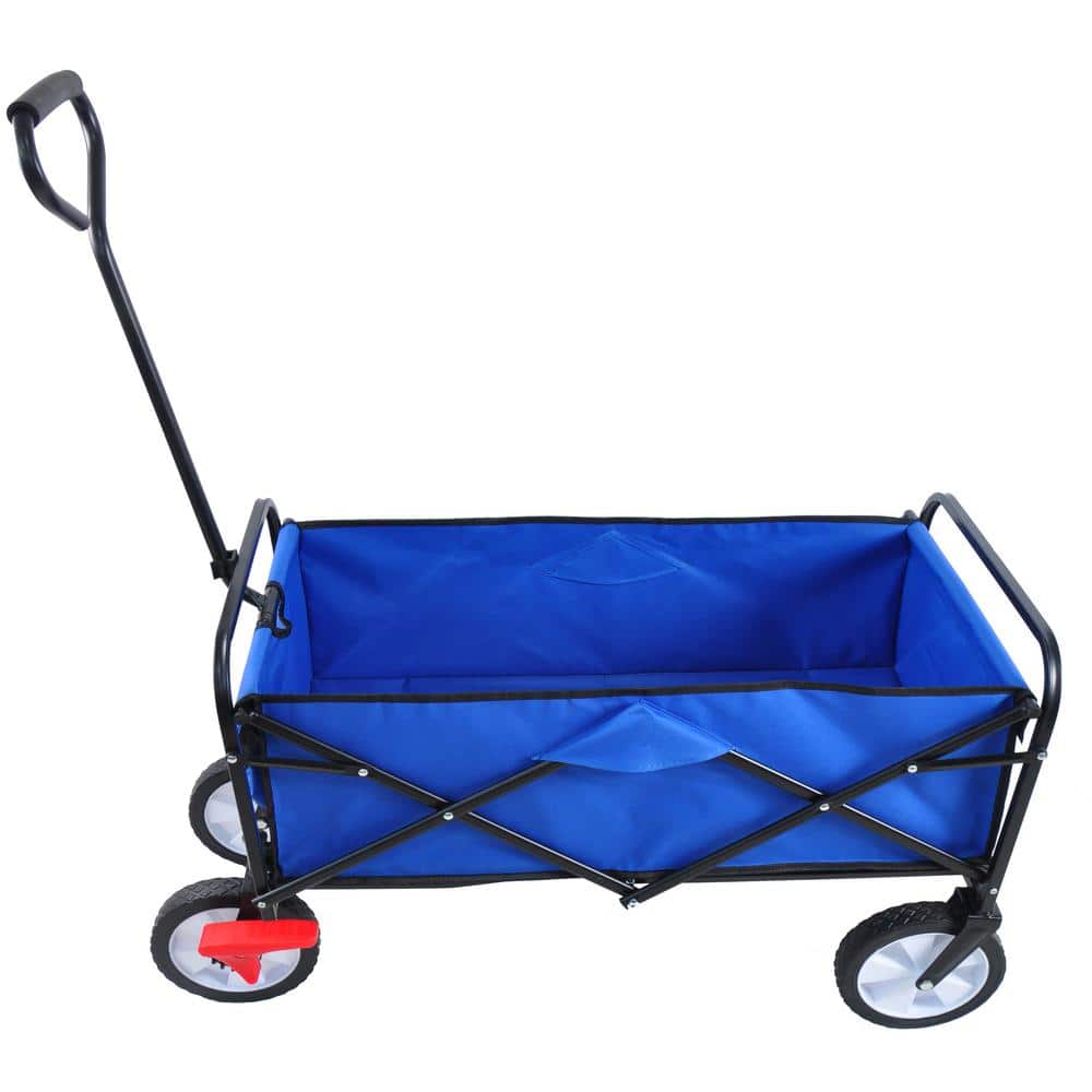 3.5 cu. ft. Blue Fabric Folding Wagon Garden Cart Shopping Beach Cart for Garden, Shopping - Hercitys
