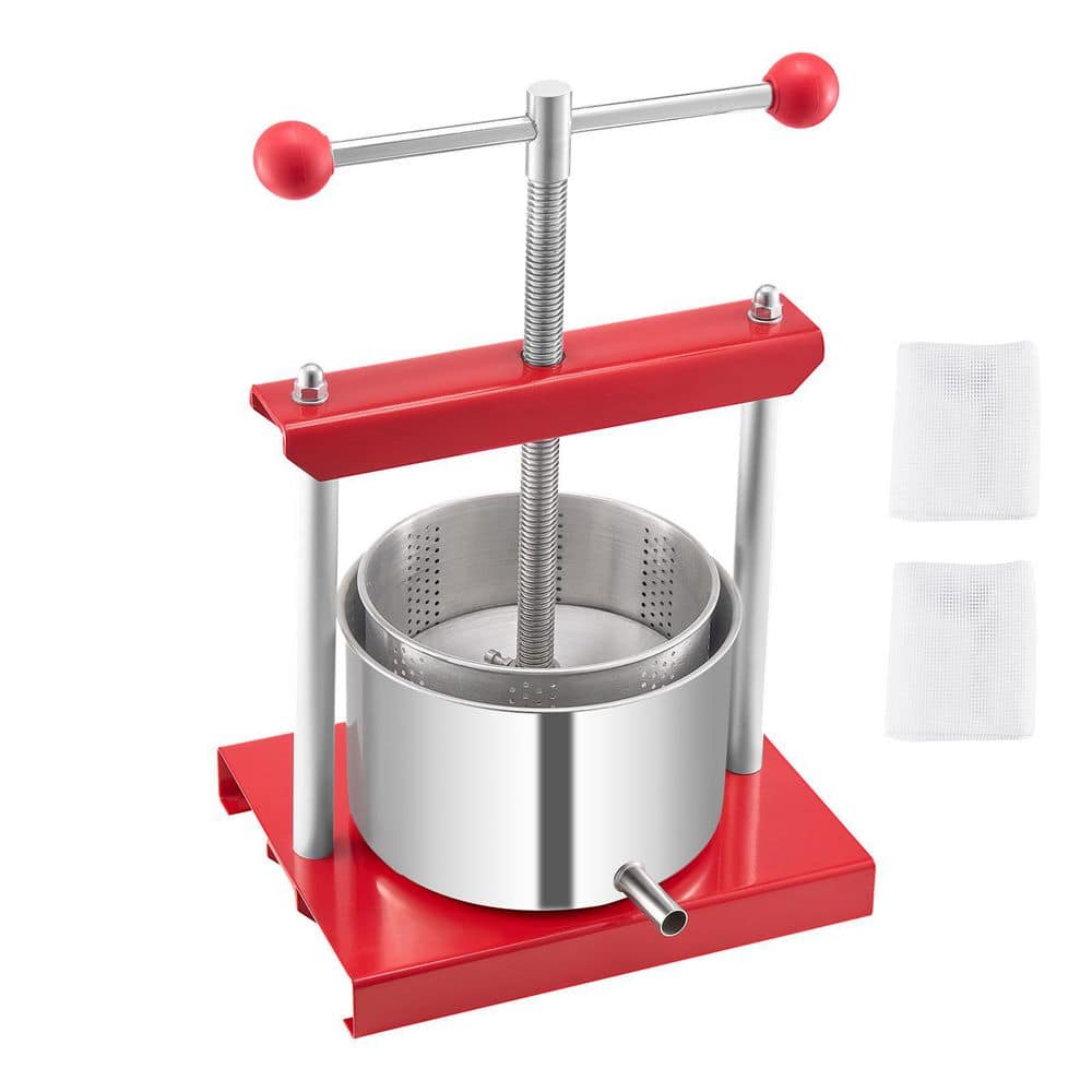3L/0.8 Gal. Fruit Wine Press-2 Stainless Steel Barrels-Manual Juice Maker-Ideal for Cider, Apple, Grape, Tincture - Hercitys