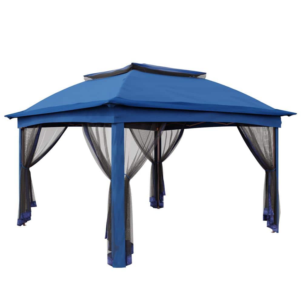 11 ft. x 11 ft. Deep Blue Steel Pop-up Gazebo with Mosquito Netting - Hercitys