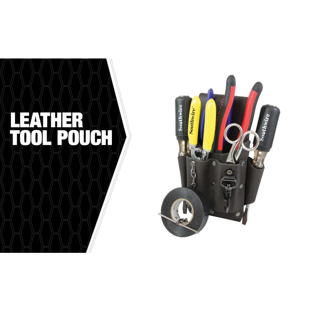 5 Pocket Leather Tool Pouch with Electrical Tape Chain - Hercitys