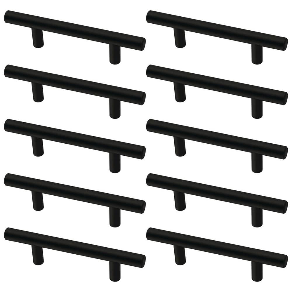 10-Pack Solid Bar 3 in. (76 mm) Modern Matte Black Cabinet Drawer Bar Pulls - Hercitys