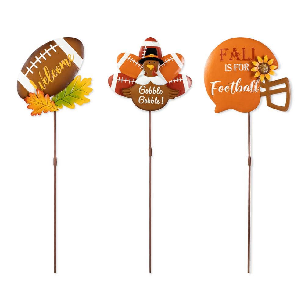24 in. H Set of 3 Thanksgiving Metal Football Turkey Yard Stake - Hercitys