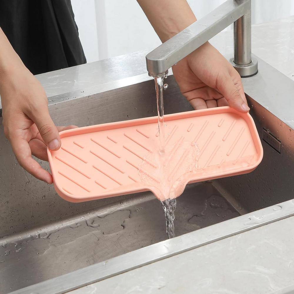 12 in. Silicone Bathroom Soap Dishes with Drain and Kitchen Sink Organizer, Sponge Holder, Dish Soap Tray in Pink. - Hercitys