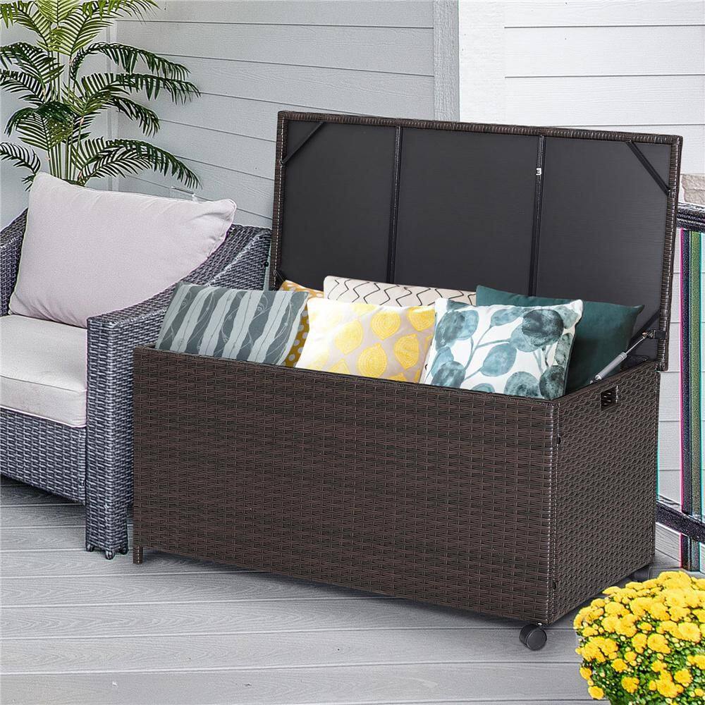 50 Gal. 40 in. W x 20 in. D x 20 in. H Brown PE Rattan Steel Deck Box - Hercitys