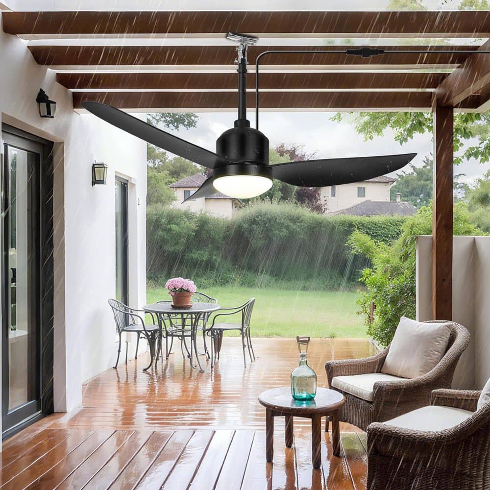 42 in. Indoor/Outdoor Black Waterproof Gazebo Ceiling Fans with Lights Patio Hanging, Plug in for Farmhouse Porch - Hercitys