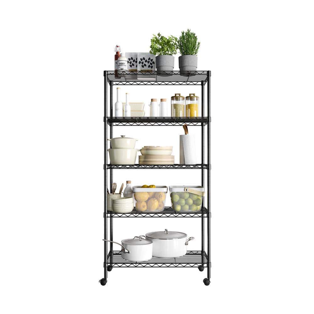 5-Tier Steel Wire Shelving System in Black (30 in. W x 14 in. D x 60 in. H) - Hercitys