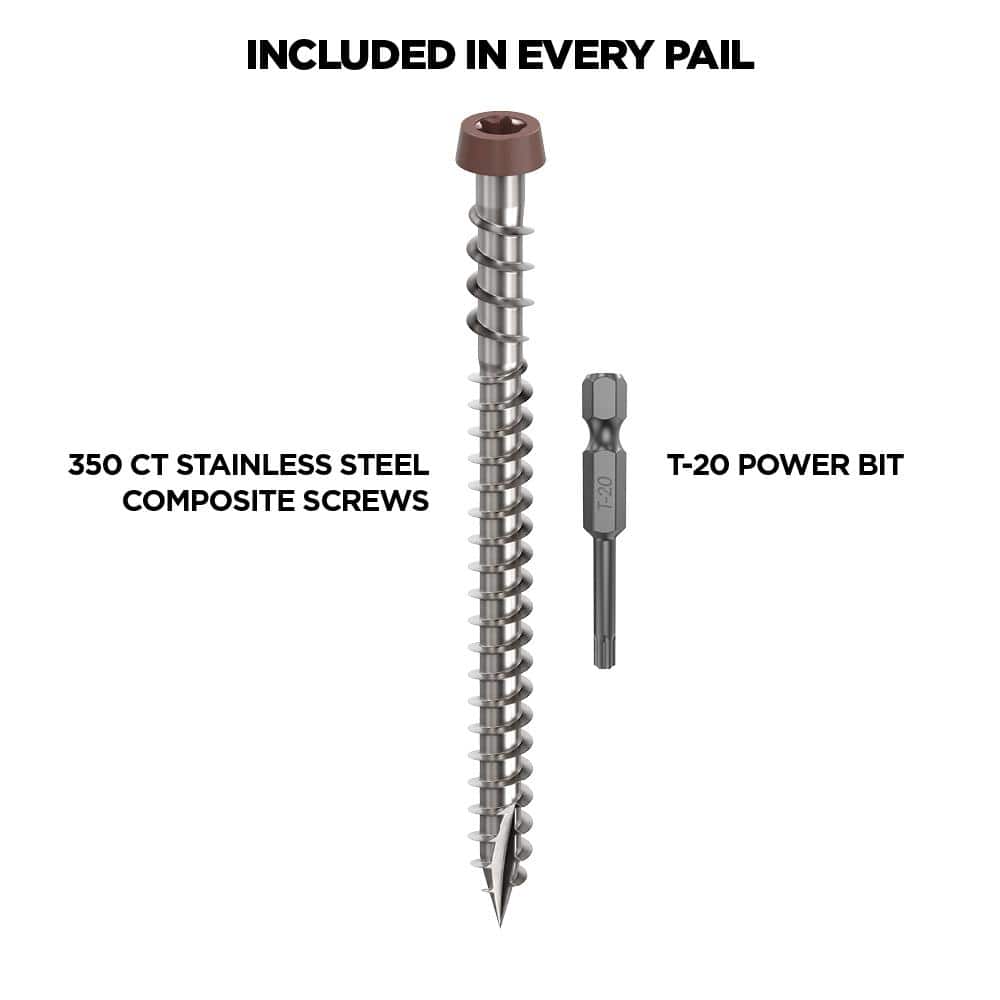 #10 2-1/2 in. 316 Stainless Steel Star Drive Brown Composite Deck Screws (350-Count) - Hercitys