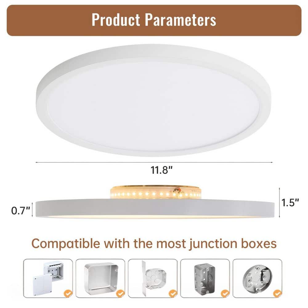 12 in. 20-Watt Modern White LED Integrated Flush Mount with White Acrylic Shade - Hercitys