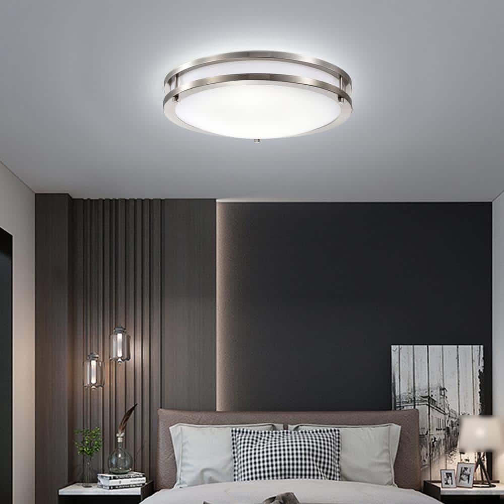 14 in. Brushed Nickel Dimmable 20-Watt Selectable LED Flush Mount Ceiling Light 3000K 4000K 5000K - Hercitys