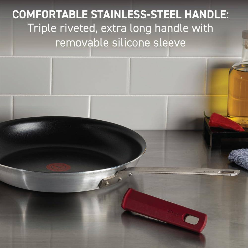 12 in. Aluminum Brushed Nonstick Frying Pan with Triple-riveted Stainless Steel Handle and Removable Silicone Sleeve - Hercitys