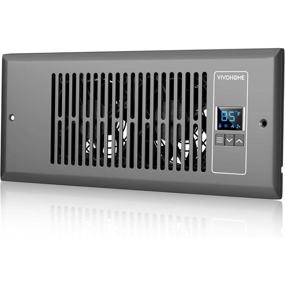 4 in. x 12 in. 120 CFM Wall Mounted Quiet Smart Register Booster Fan with Thermostat Control in Gray - Hercitys