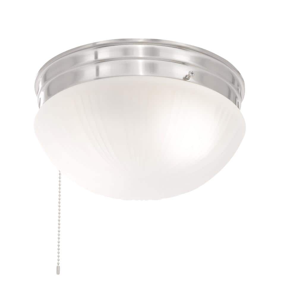 2-Light Brushed Nickel Flush Mount Interior with Pull Chain and Frosted Fluted Glass - Hercitys
