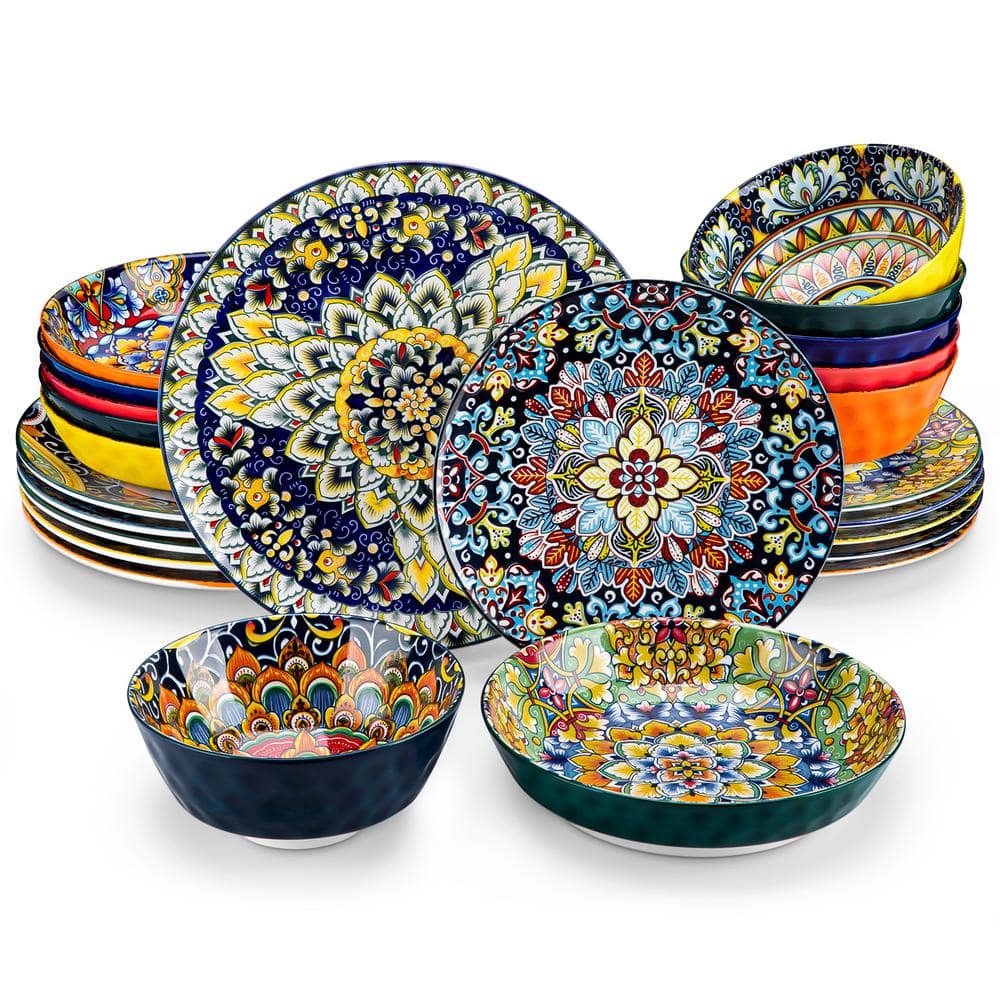 24-Piece Bohemia Multicolour Stoneware Dinnerware Set Tableware (Service for 6) - Hercitys