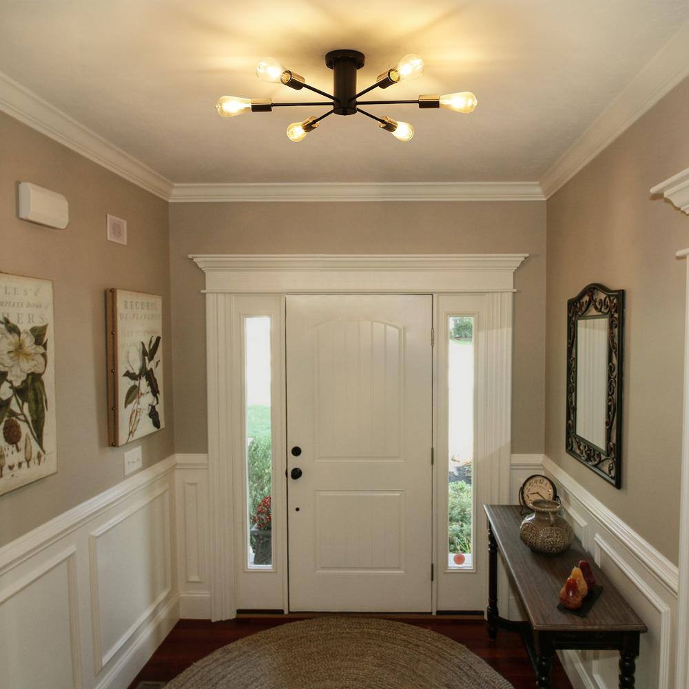 21.84 in. 6-Light Black and Nickel Sputnik Transitional Flush Mount Ceiling Lights - Hercitys