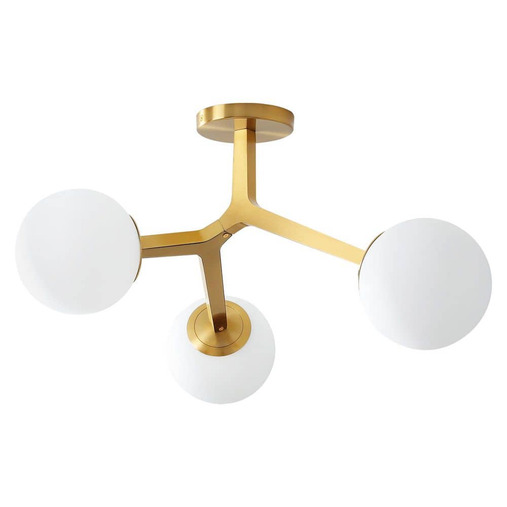 31 in. 3 Light Gold Dimmable Modern Sputnik Semi-Flush Mount Chandelier Ceiling Light Fixtures for Bedroom Living Room - Hercitys