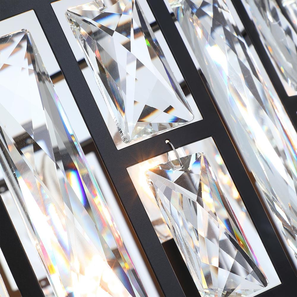 12 in. 3-Light Round Modern Black Drum Semi Flush Mount Ceiling Light with Clear Crystal Glass - Hercitys