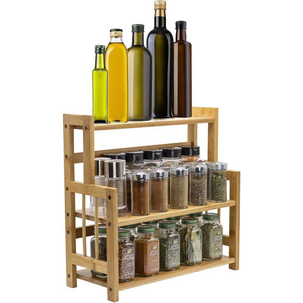 3-Tier Wood Household Shelving Unit Bamboo Countertop Organizer in Natural Finish (6 in. W x 4 in. H x 12 in. D) - Hercitys