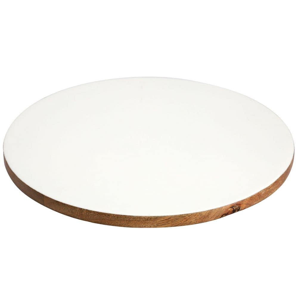 14 Inch Wood Lazy Susan Serving Board in White - Hercitys
