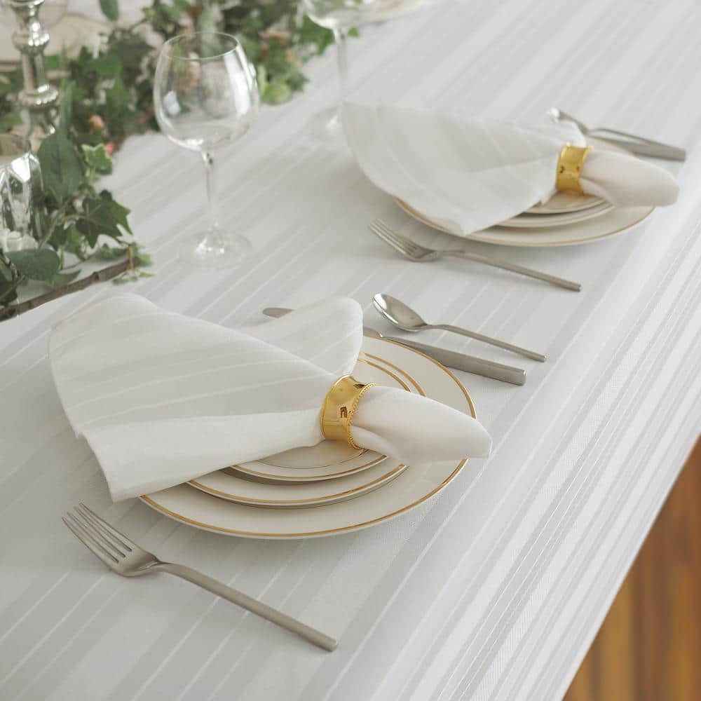 17 in. W x 17 in. L Denley Stripe Damask White Fabric Napkins (Set of 4) - Hercitys