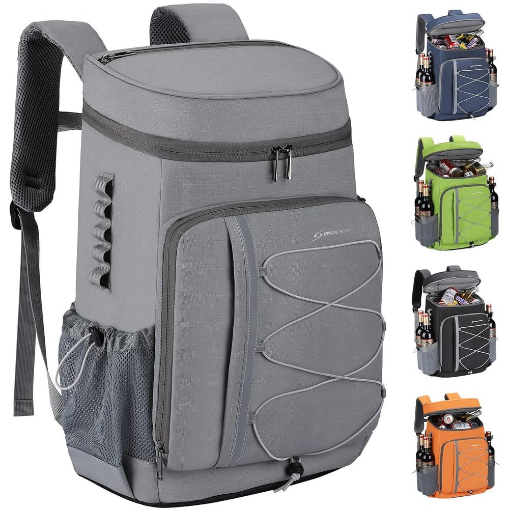 33 .81 qt. 35-Can Lightweight Backpack Leakproof Insulated Soft-Side Cooler Bag for Hiking, Shopping, Camping, Gray - Hercitys
