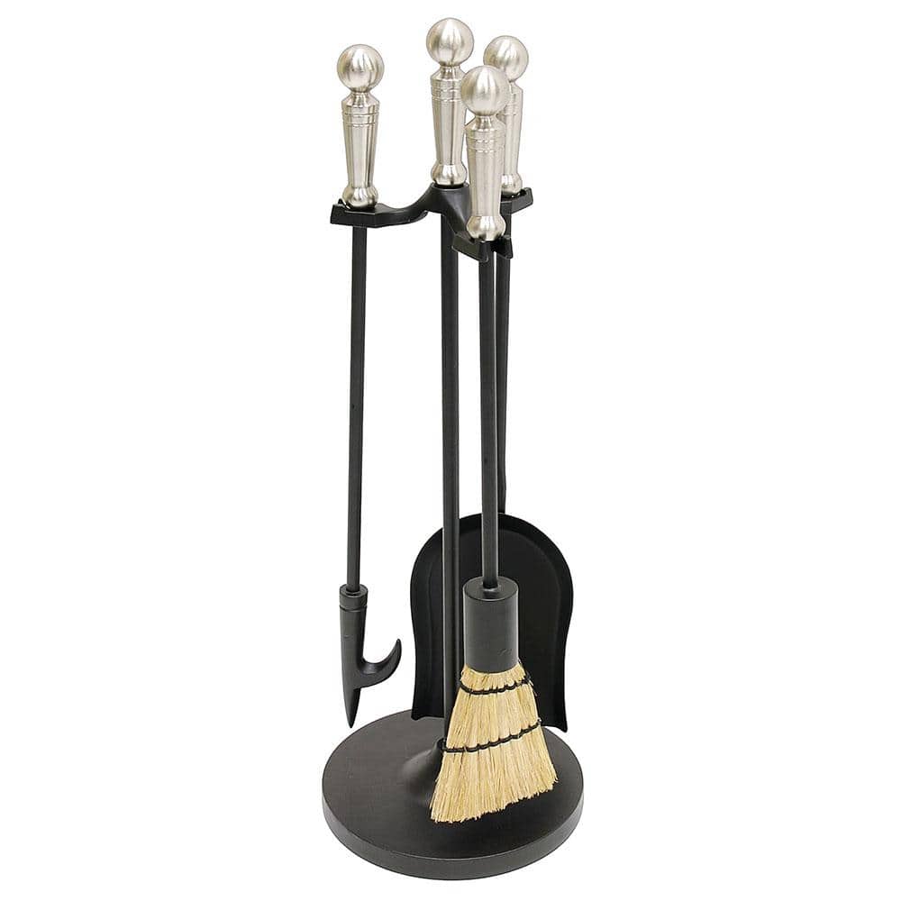 22 in. Tall Satin Nickel Holden 4-Piece Mini Fireplace Tool Set - Hercitys