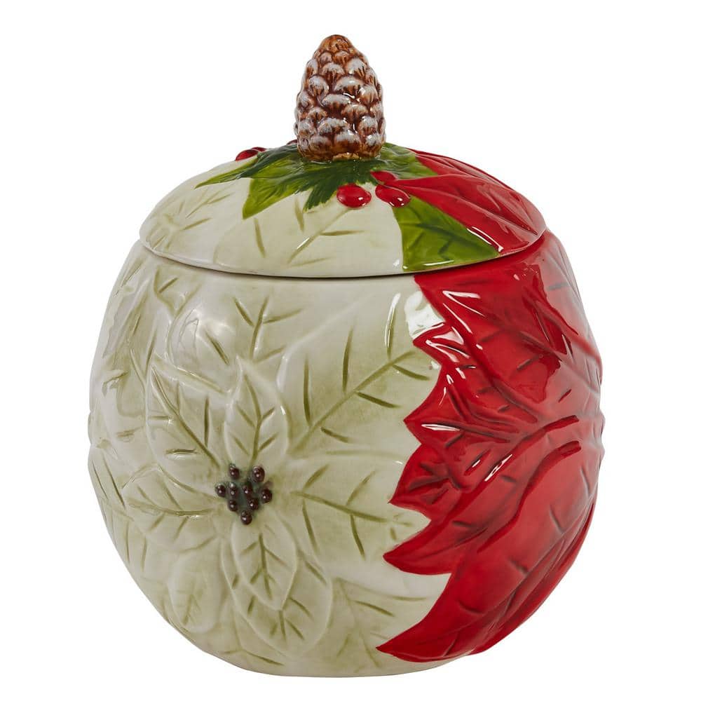 1-Stone Red and Cream Floral Cookie Jar - Hercitys