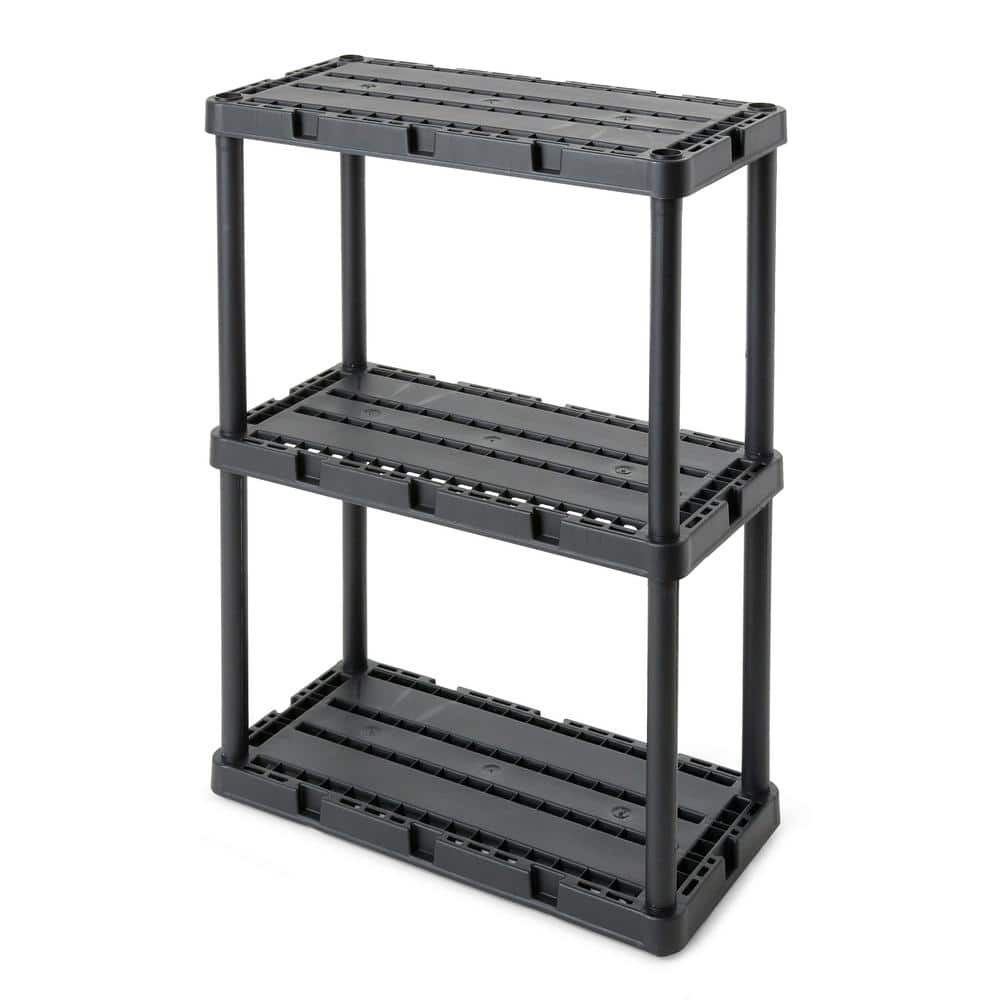 3 Shelf Knect-A-Shelf Solid Light Duty Storage Unit, W 12 in. x H 33 in. x D 24 in., Black 4 Pack - Hercitys