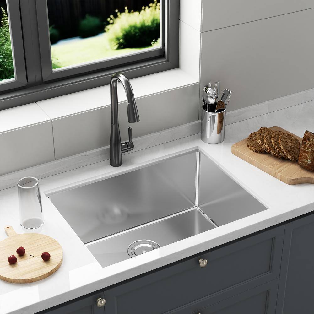 26 in. Drop-In/Undermount Single Bowl 18-Gauge Brushed Stainless Steel Kitchen Sink with Accessories - Hercitys