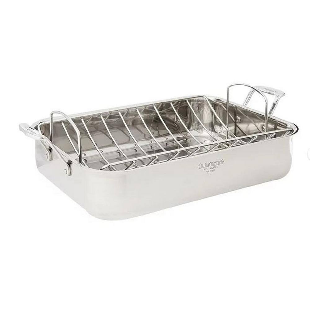 16 in. Stainless Steel Heavy-Duty Rectangular Roasting Rack Hassle Free with Riveted Handle - Hercitys