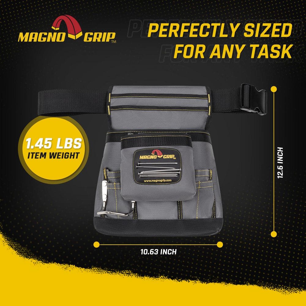 11 in. 10-Pocket Platinum Magnetic Tool Pouch with Belt - Hercitys