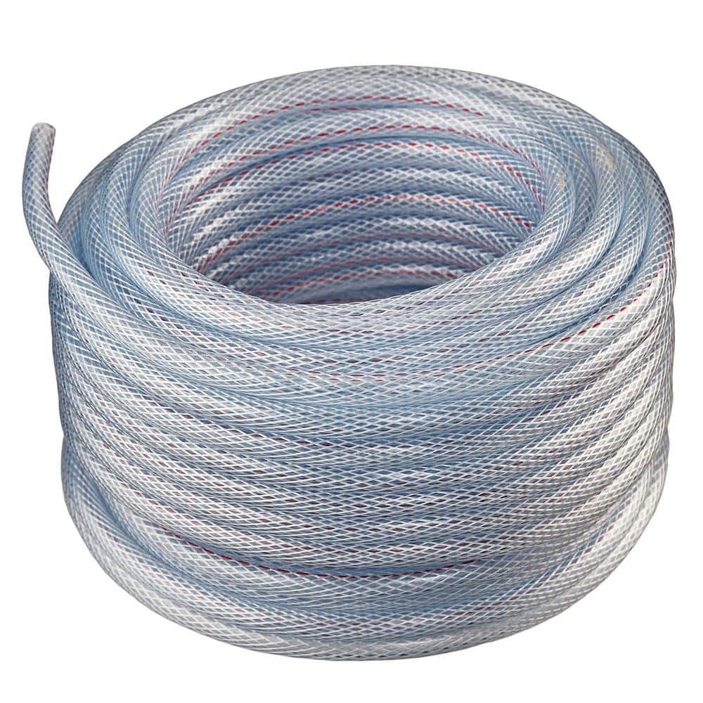1 in. I.D. x 1 1/4 in. O.D. x 100 ft. Braided Clear Non Toxic, High Pressure, Reinforced PVC Vinyl Tubing - Hercitys