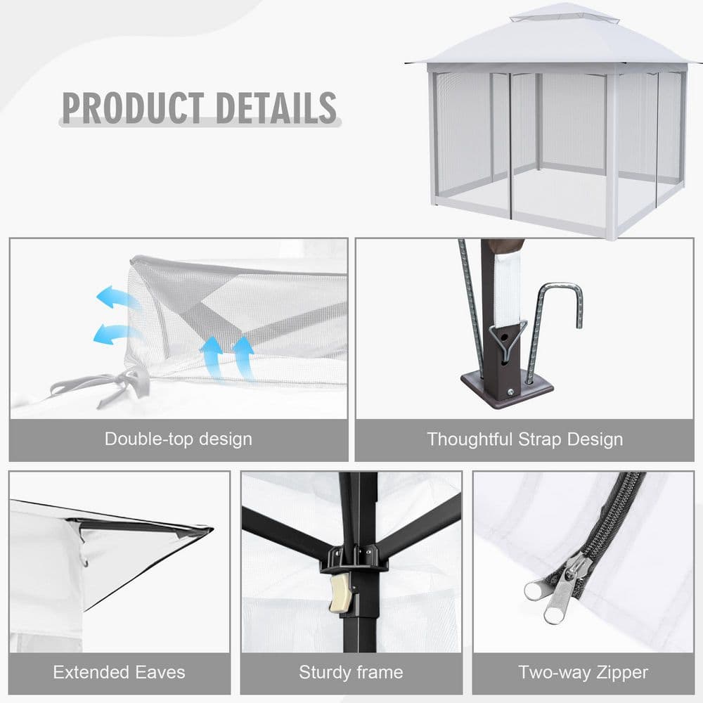 11 ft. x 11 ft. Pop-Up Steel Gazebo with Vented Double Roof, Mosquito Netting, and Carry Bag - Hercitys