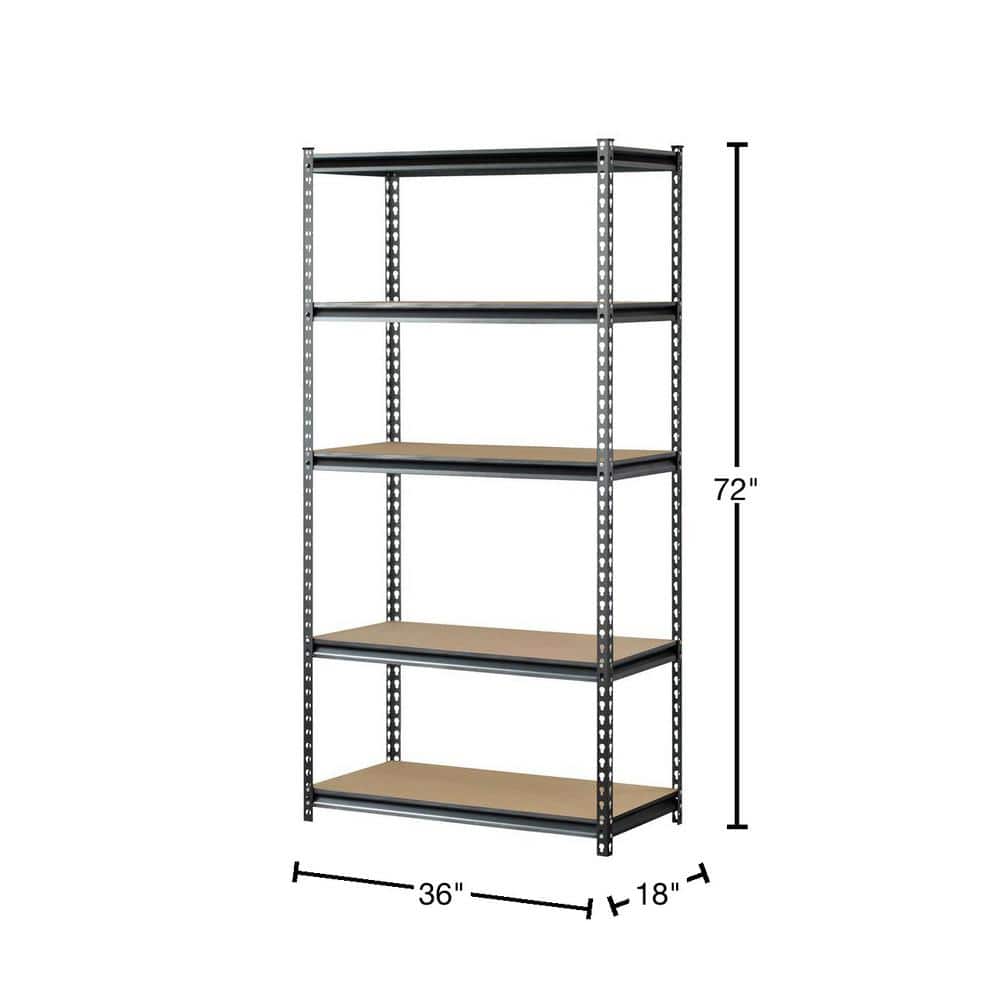 5-Tier Boltless Steel Garage Storage Shelving Unit in Silver Vein (36 in. W x 72 in. H x 18 in. D) - Hercitys