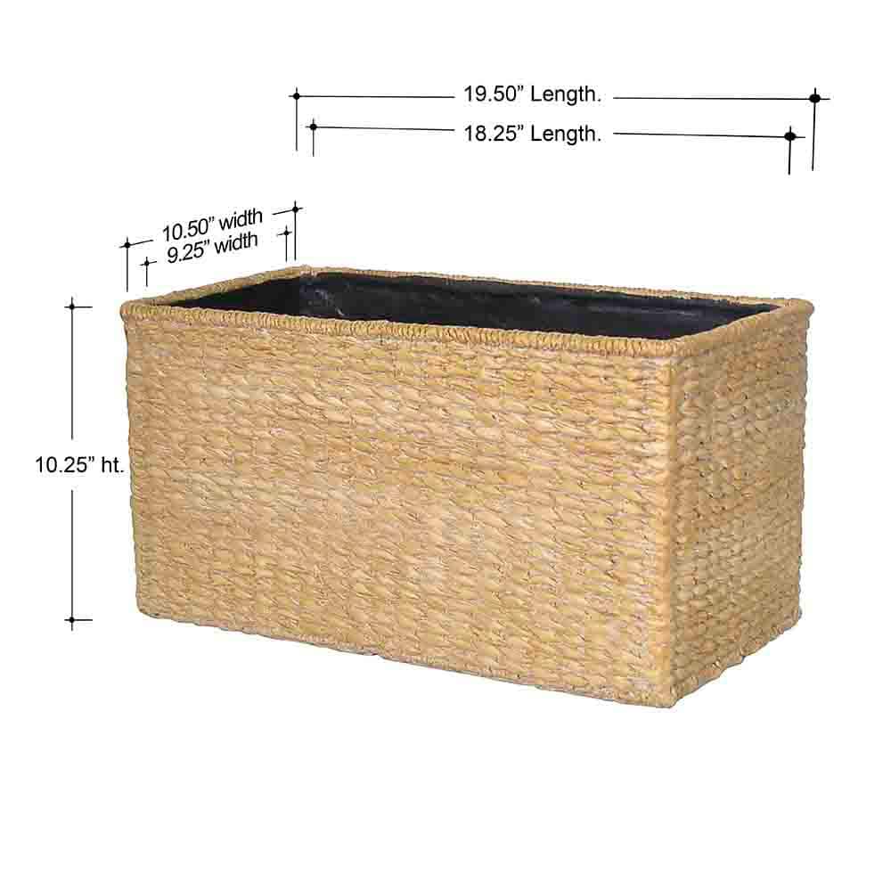 10.5 in. L x 19.5 in. W x 10.25 in. H Rectangular Composite Faux Woven Basket White Wash Beige Troughs - Hercitys