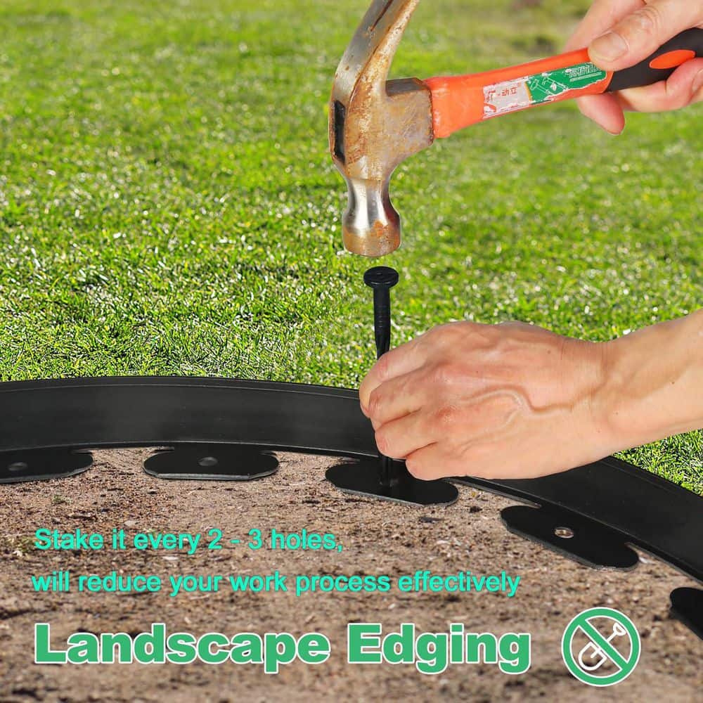 33 ft. Landscape Edging, 4 in. Tall Garden Border No Dig with 30 Spikes, Flexible Plastic Lawn Edging - Hercitys