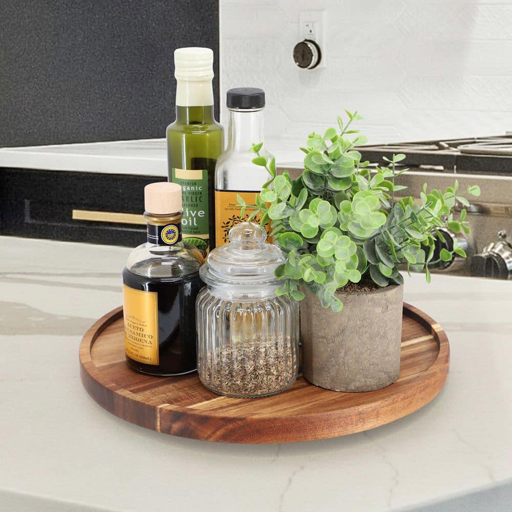 12 in. Acacia Wood Lazy Susan Tray - Hercitys