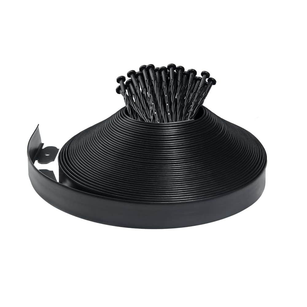 100 ft. x 2 in Black Plastic Landscape Edging with 180 Spikes - Hercitys