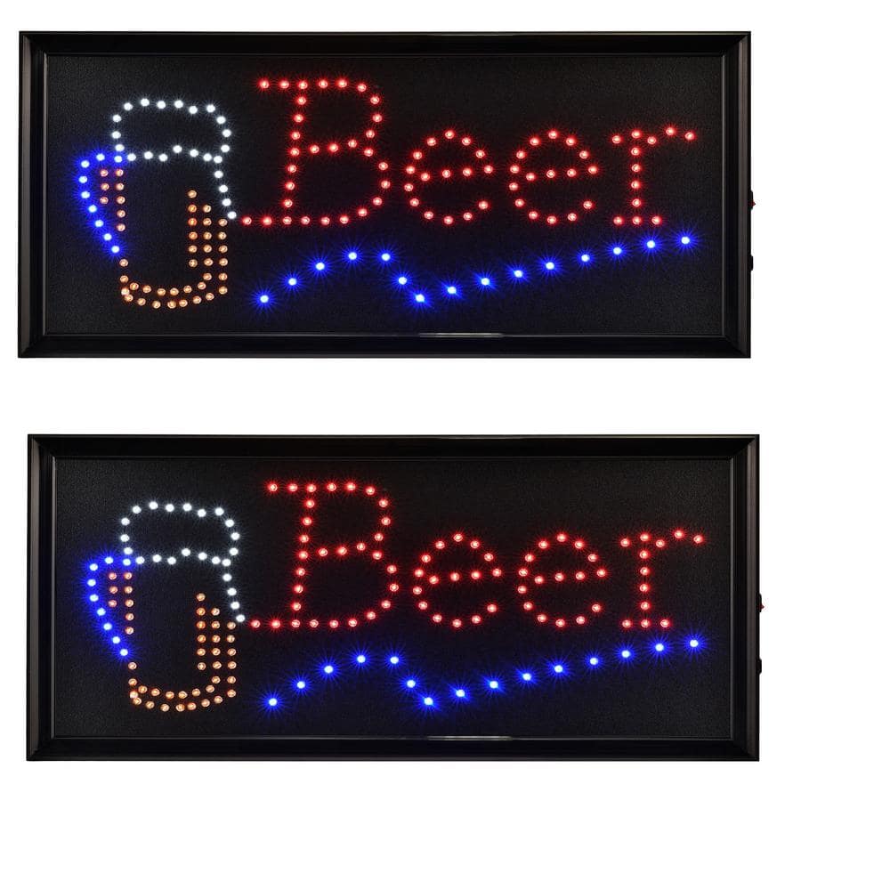 19 in. x 10 in. LED Rectangular Beer Sign with 2 Display Modes (2-Pack) - Hercitys