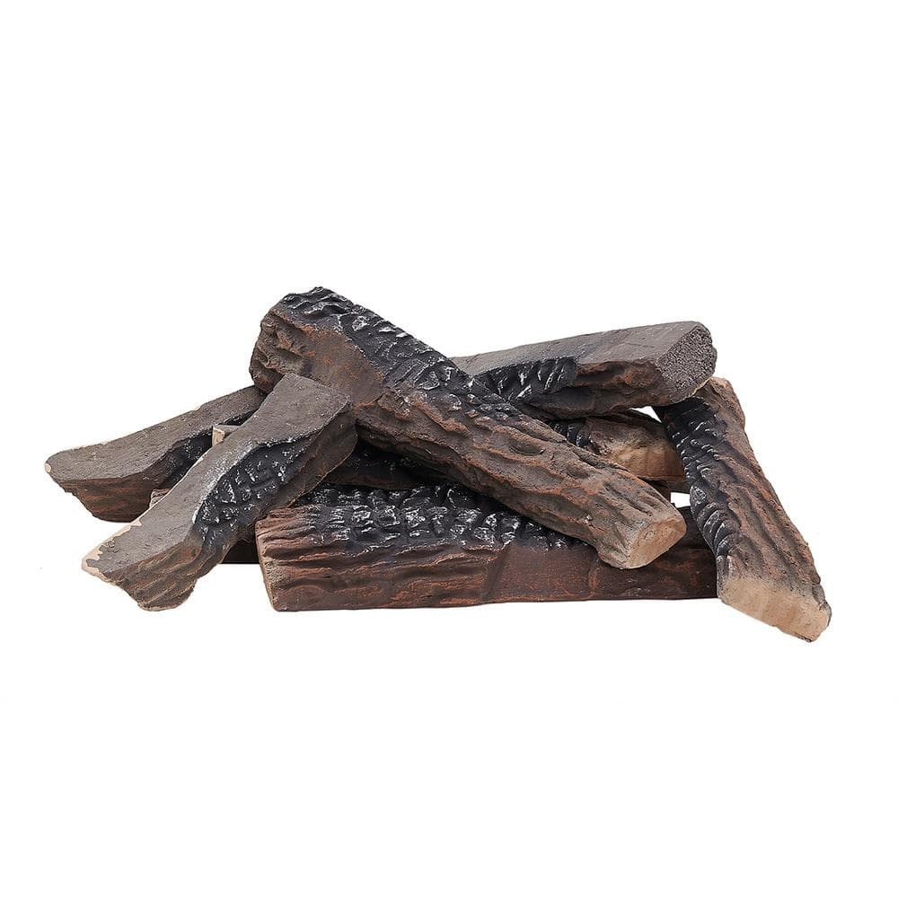 10-Pack 14 in. Large Flame Ceramic Wood Fireplace Fire Pit Log Set - Hercitys
