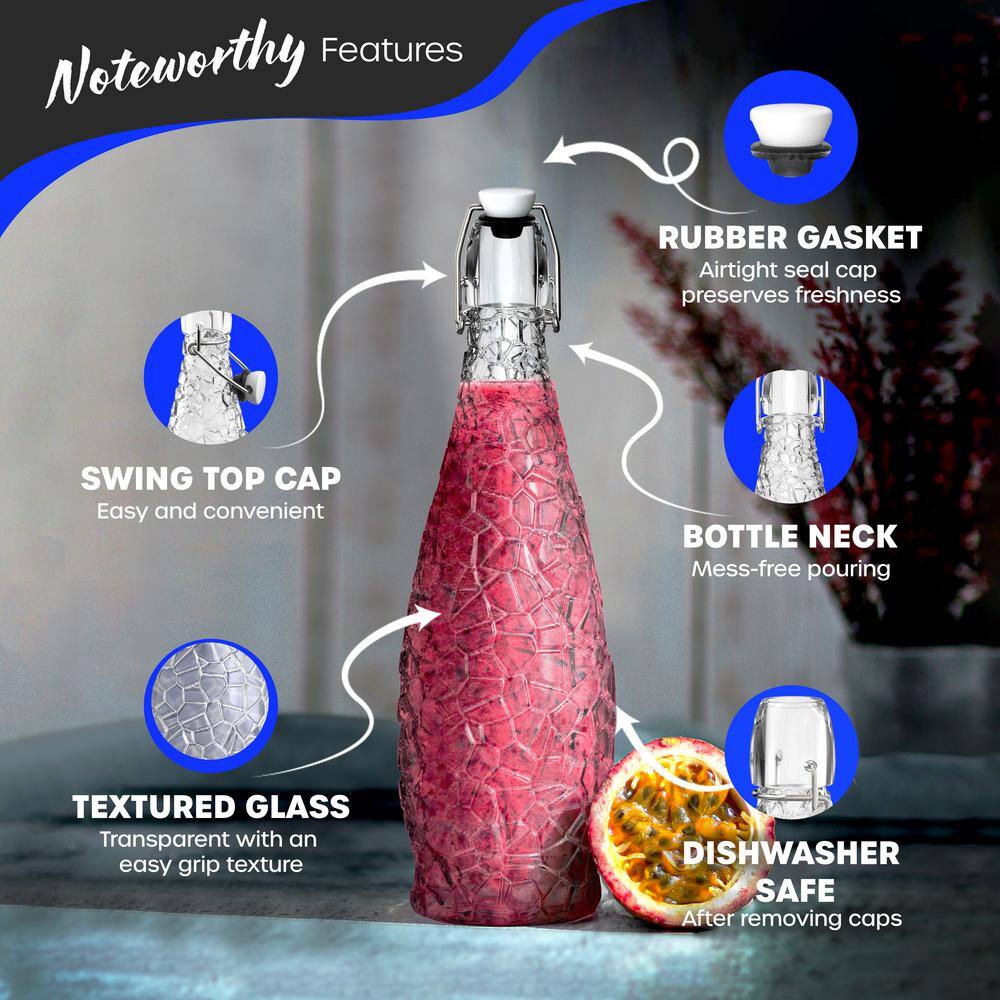 33 oz. Textured Teardrop Swing Top Glass Bottles with Funnel, Bottle Brush and Glass Marker (Set of 6) - Hercitys