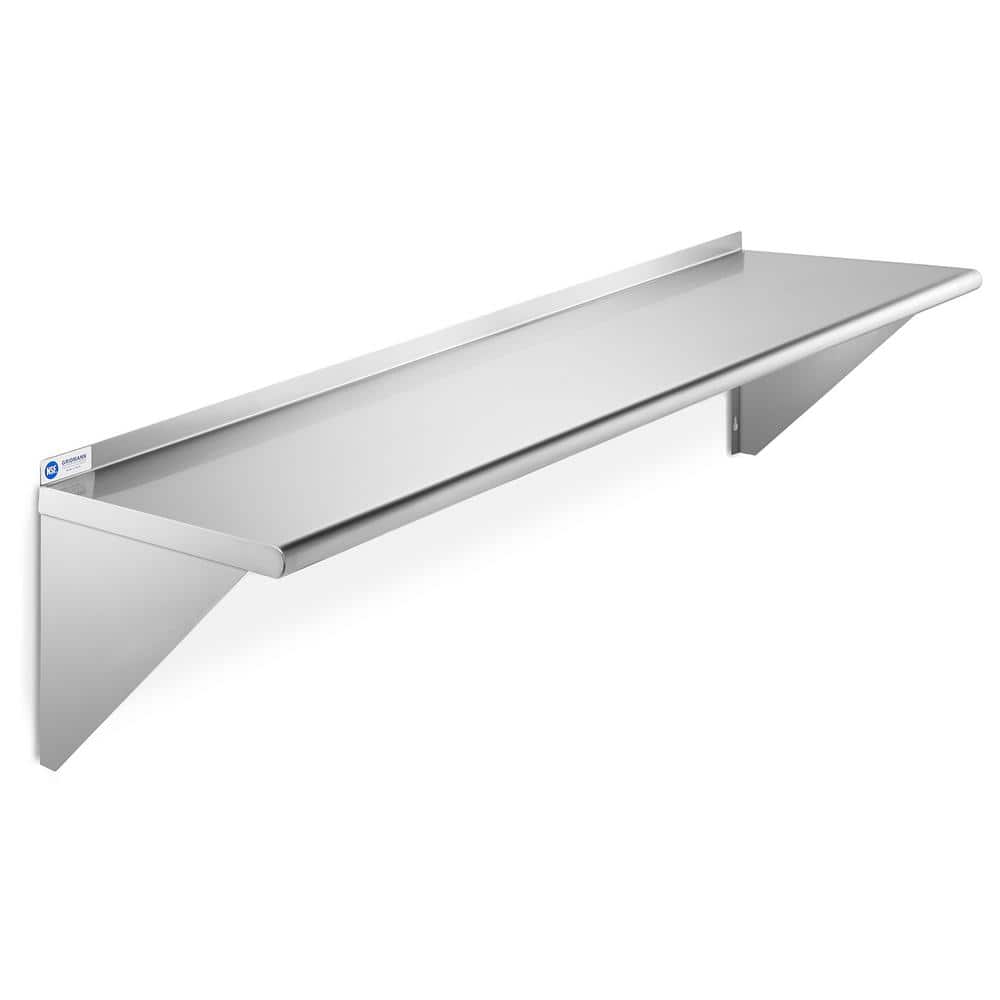 12 in. x 60 in. x 18.5 in. Stainless Steel Wall-Mount Garage Wall Shelf with Brackets - Hercitys