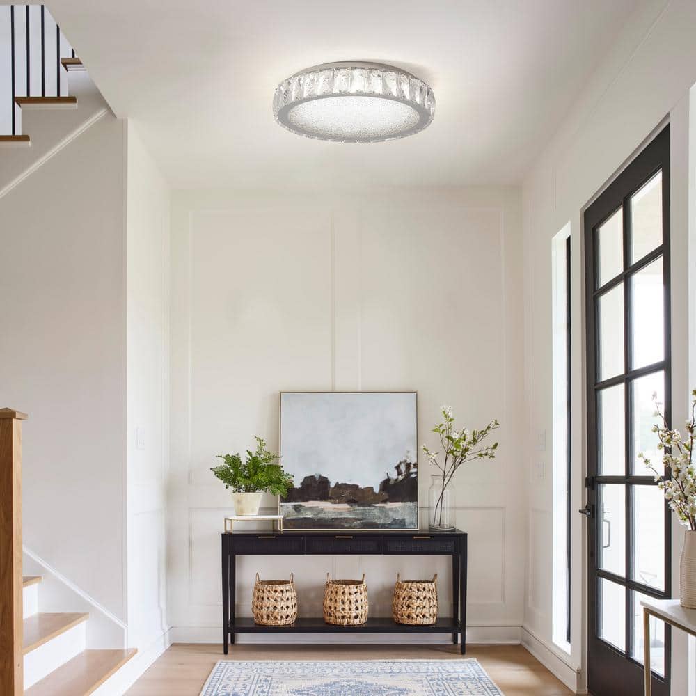 19.7 in. 45-Watt Modern White Integrated LED Flush Mount with Clear K9 Crystal Shade - Hercitys